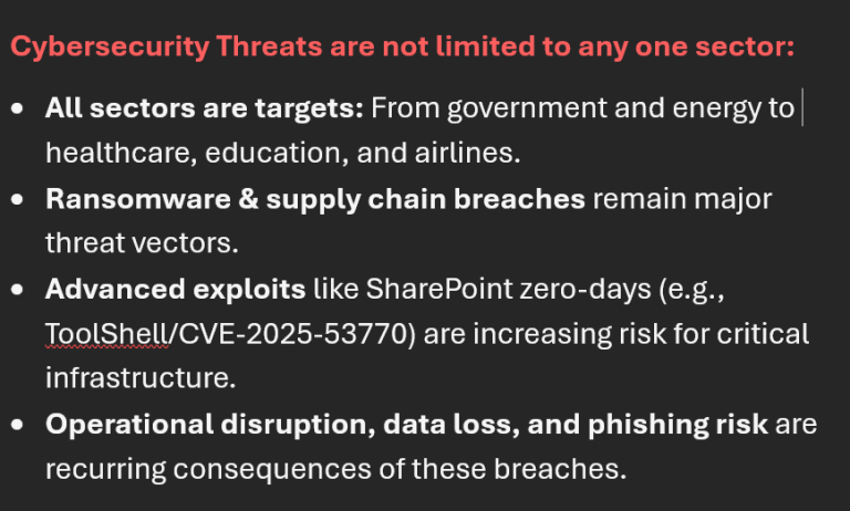 Cybersecurity Threats are NOT Limited to any one Sector